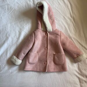 OshKosh B'gosh Pink Hooded Suede Jacket With Sherpa Lining 9M